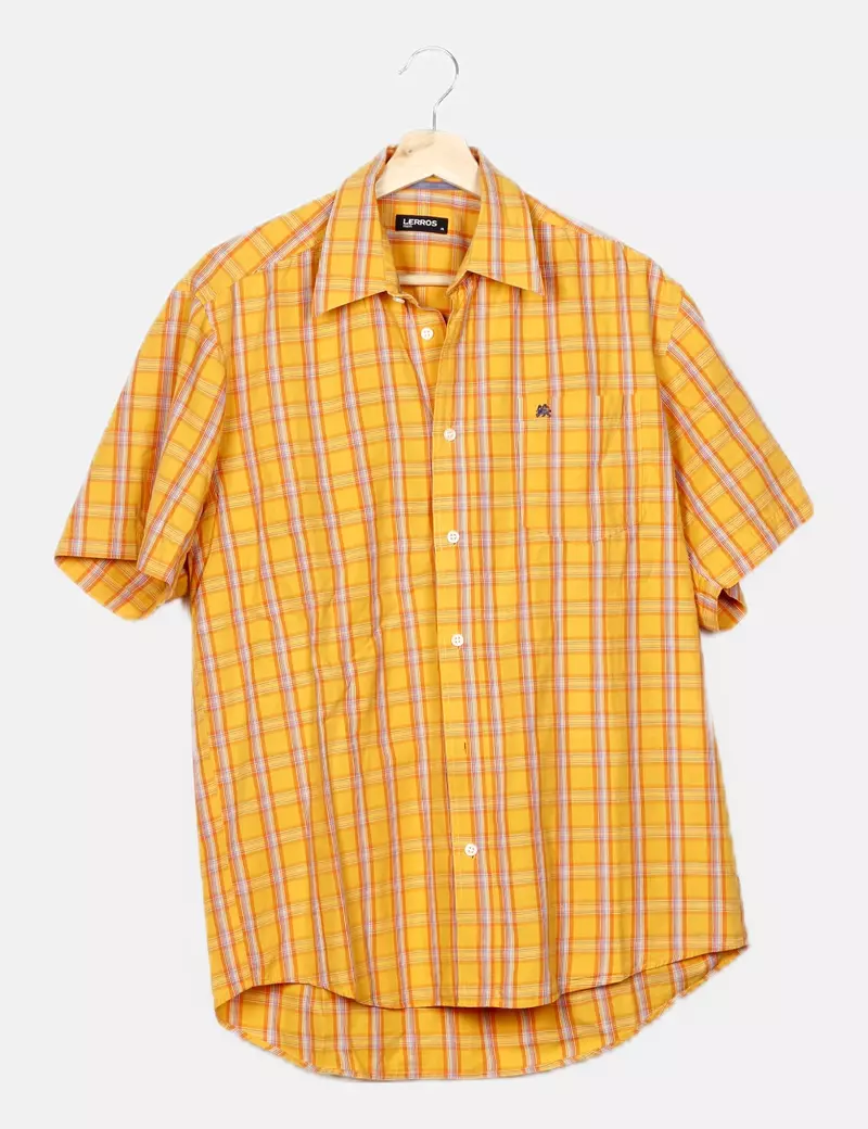 Lerros Camisa naranja estampado cuadros