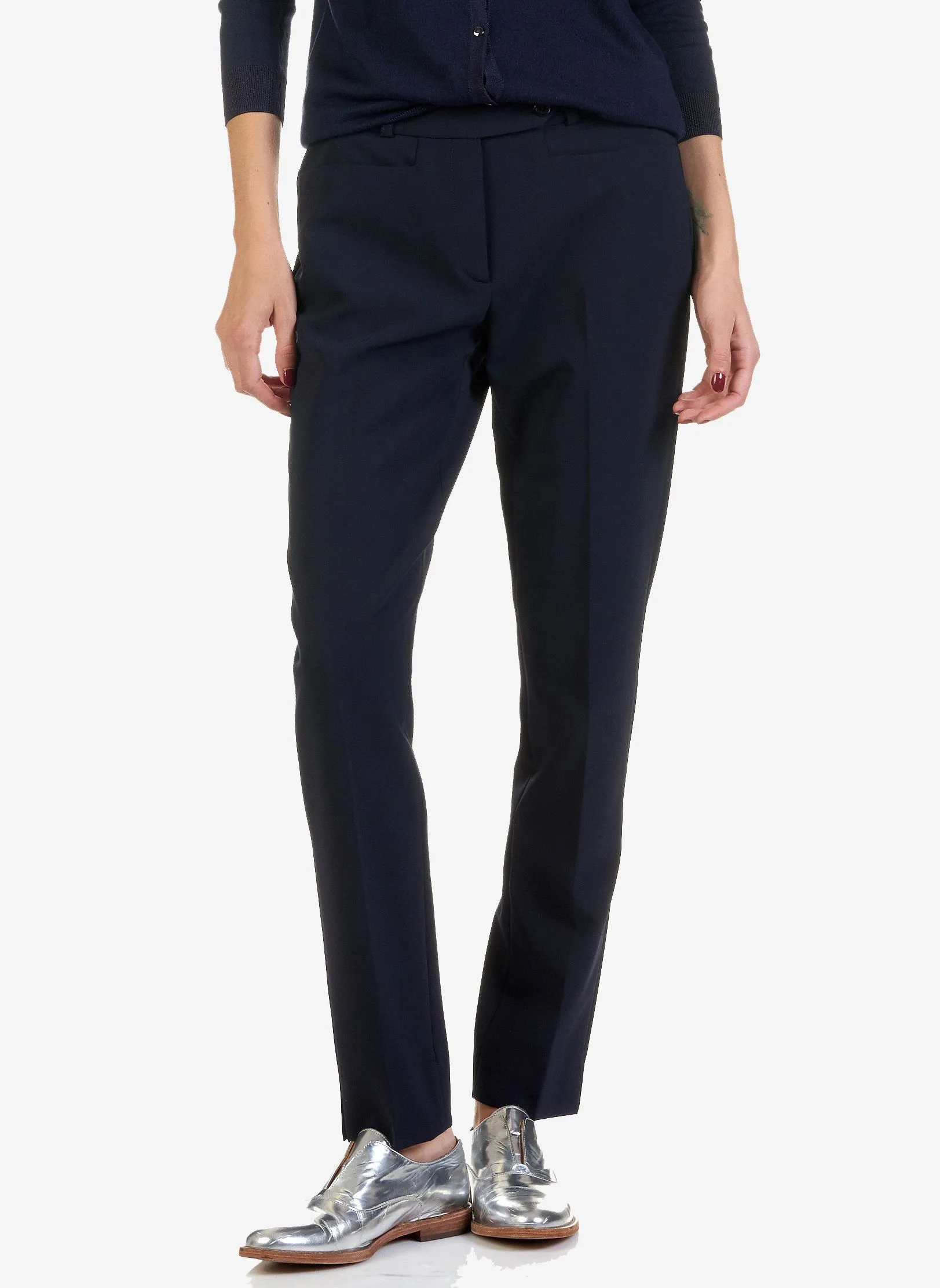 MAISON 123 Pantalón de crepé recto vaporoso en azul