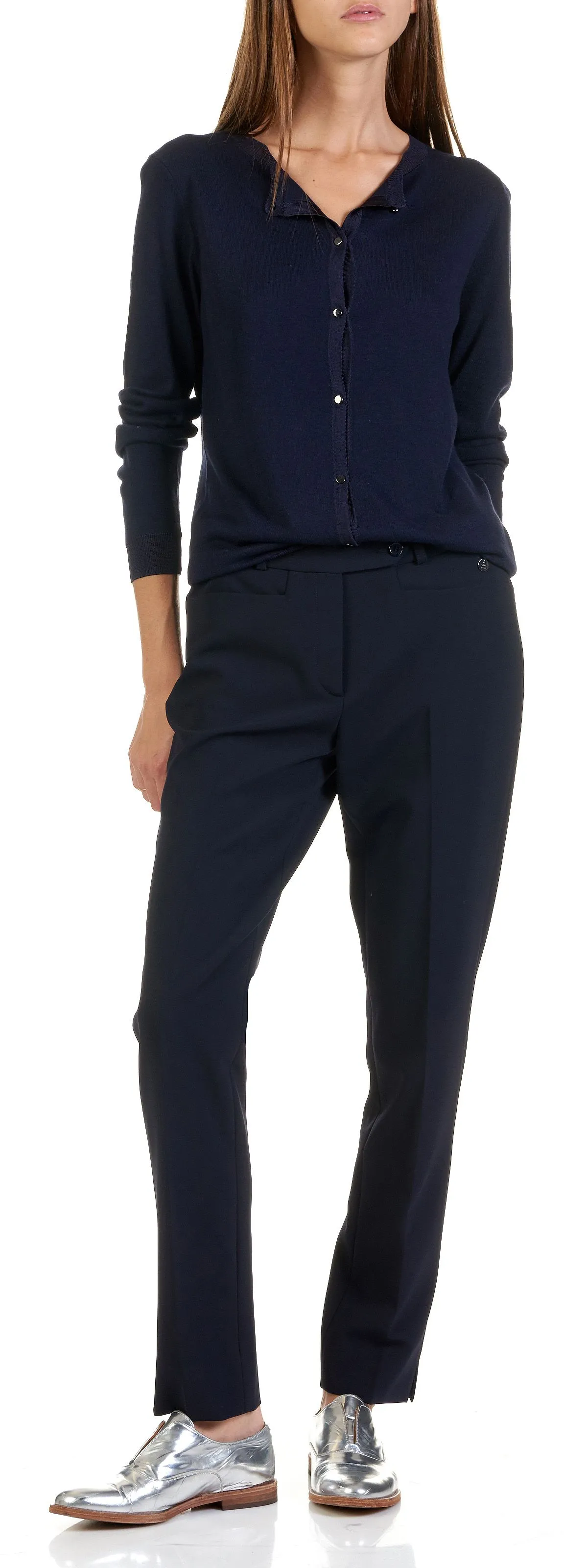 MAISON 123 Pantalón de crepé recto vaporoso en azul