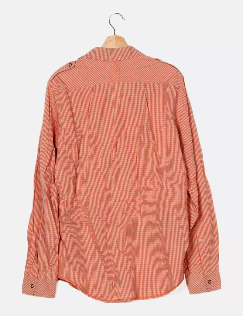Mango Camisa naranja estampado cuadros