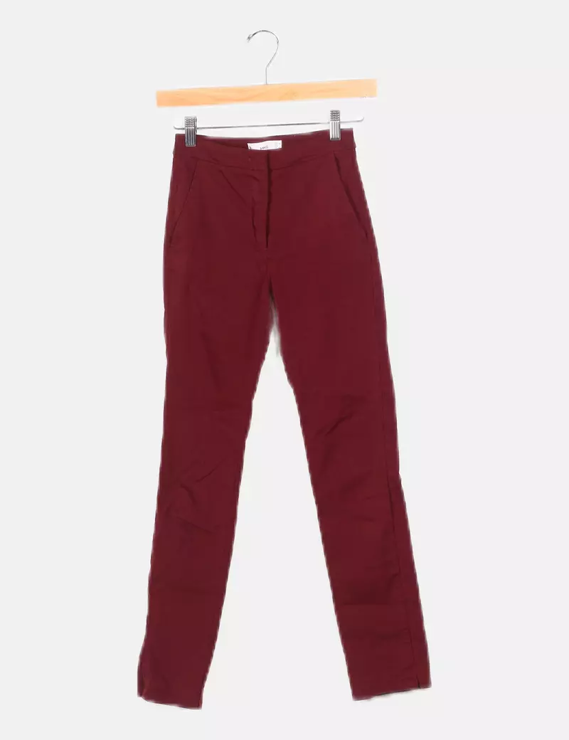 Mango Pantalón granate elástico