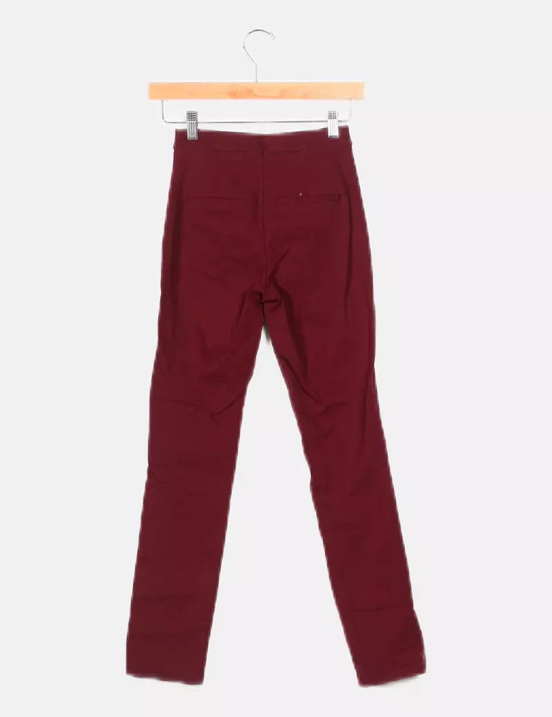 Mango Pantalón granate elástico