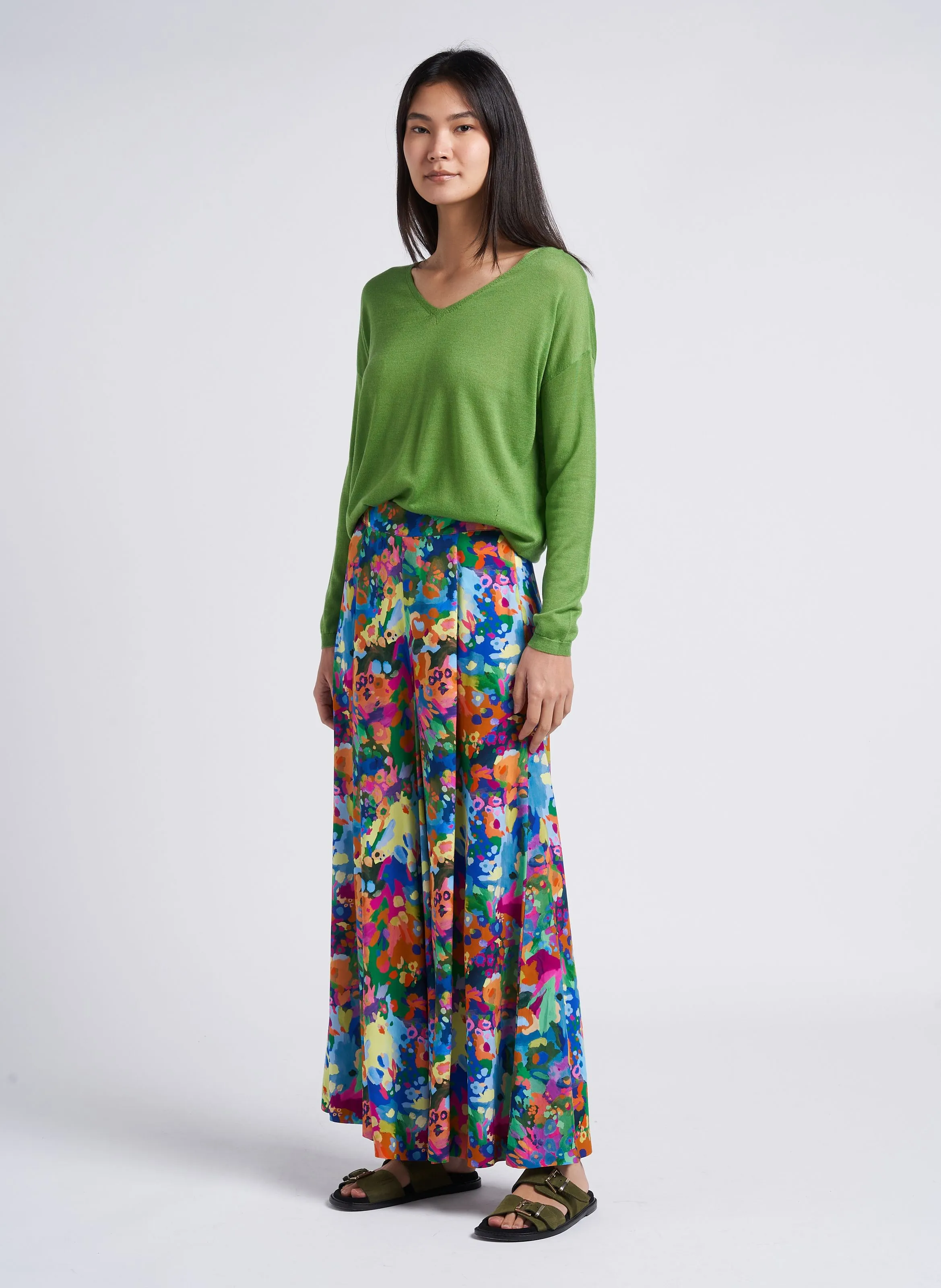 MARIE SIXTINE FRED  PANTALóN ANCHO ESTAMPADO DE TIRO ALTO EN MULTICOLOR