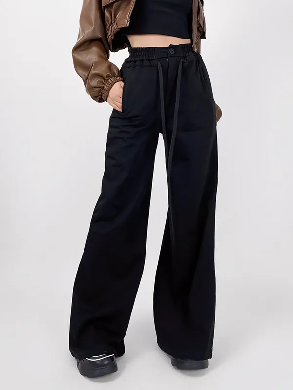 Pantalones deportivos lisos de talle alto con cordón