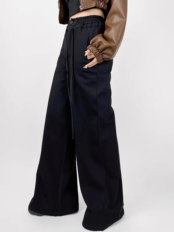 Pantalones deportivos lisos de talle alto con cordón