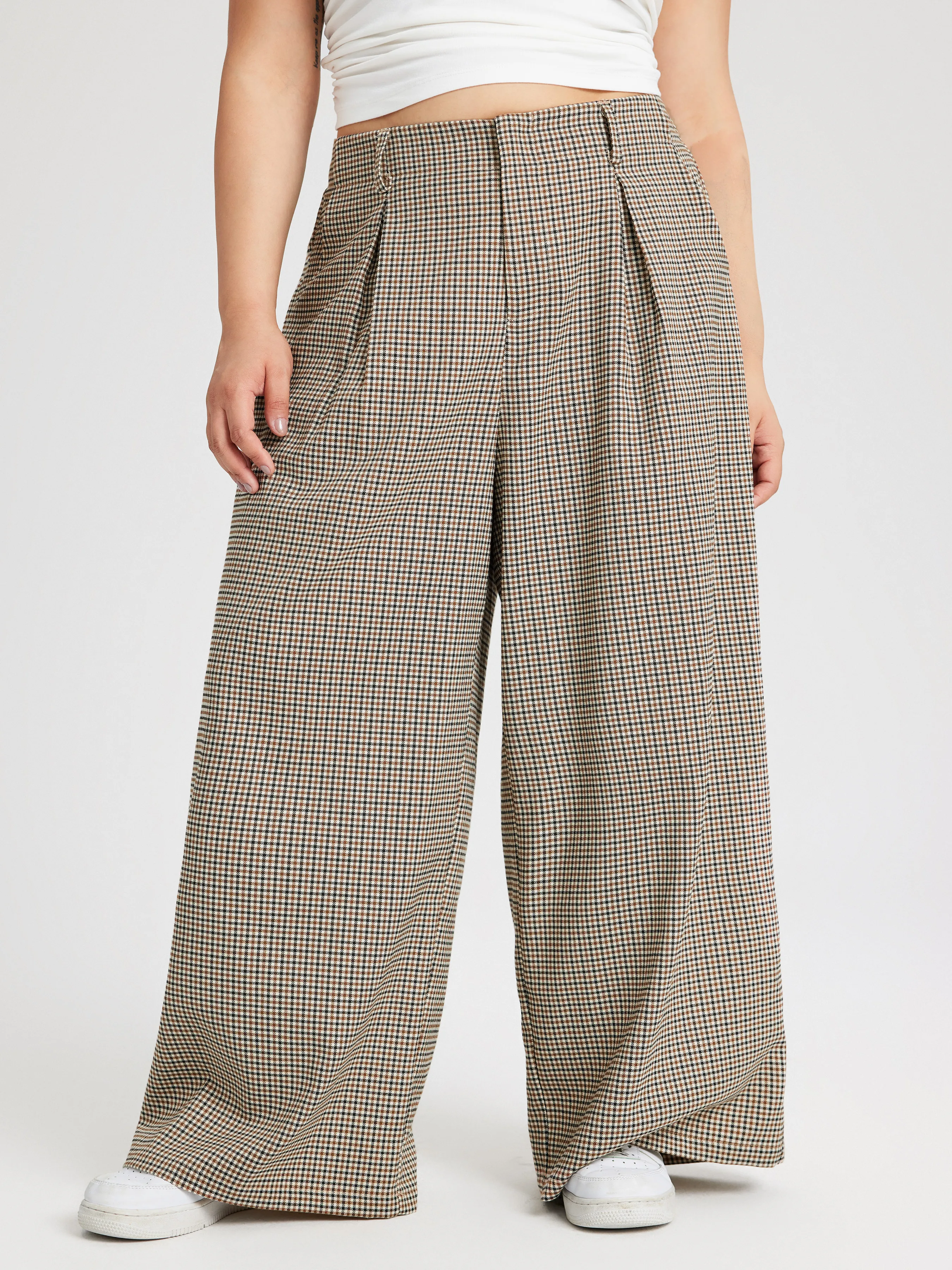 Pantalón Ancho a Cuadros con Bolsillo Curvy