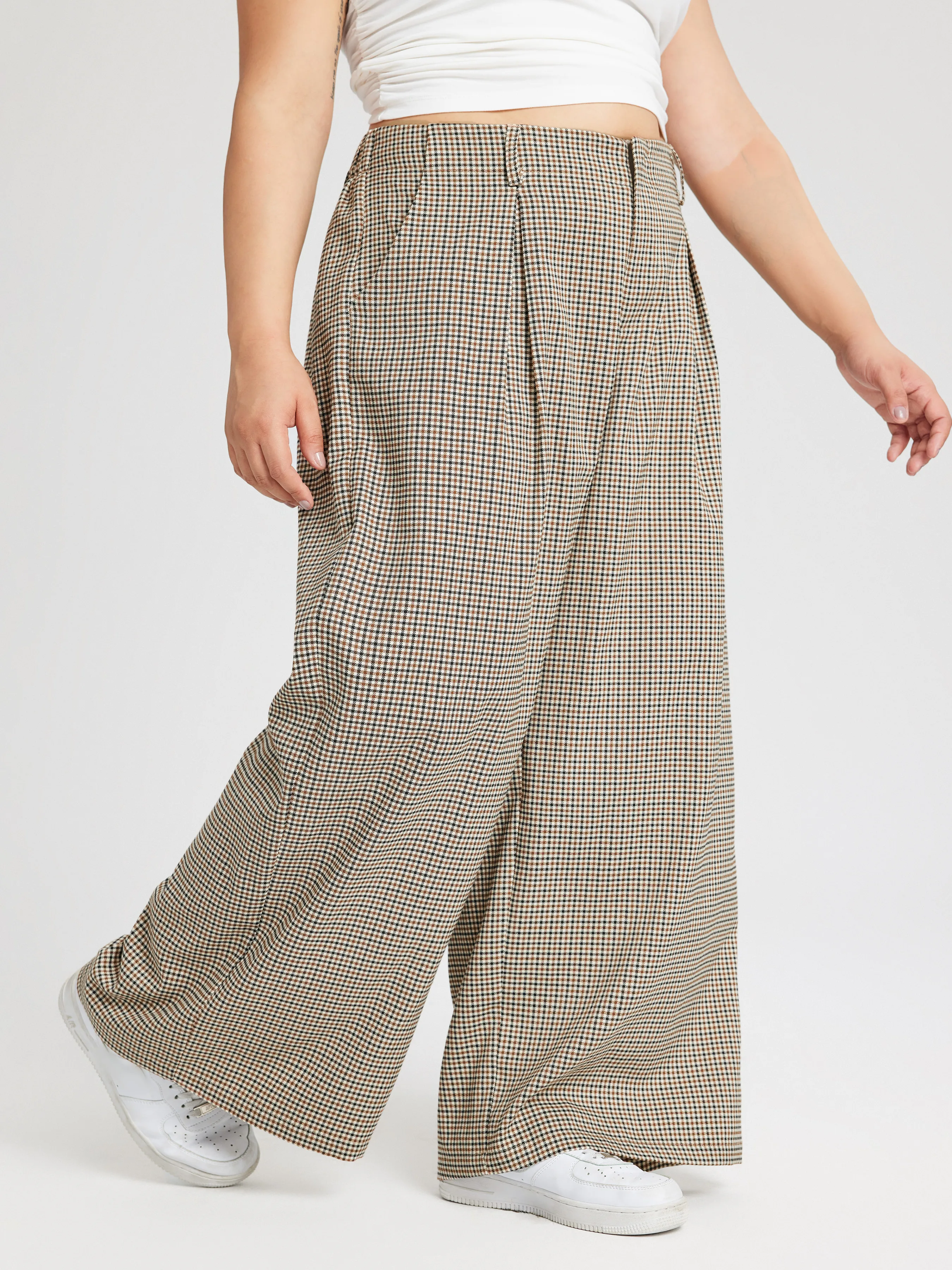 Pantalón Ancho a Cuadros con Bolsillo Curvy