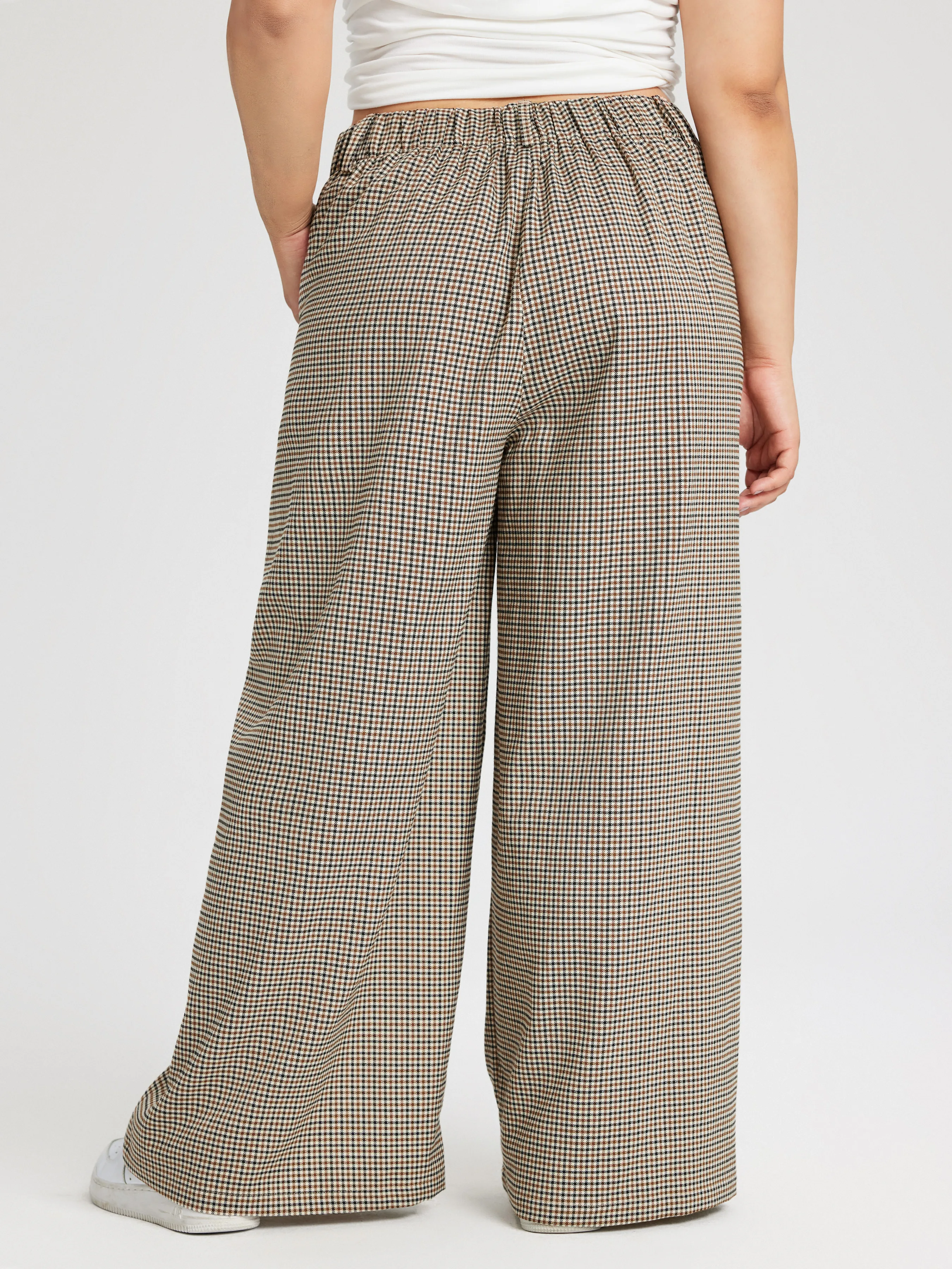 Pantalón Ancho a Cuadros con Bolsillo Curvy