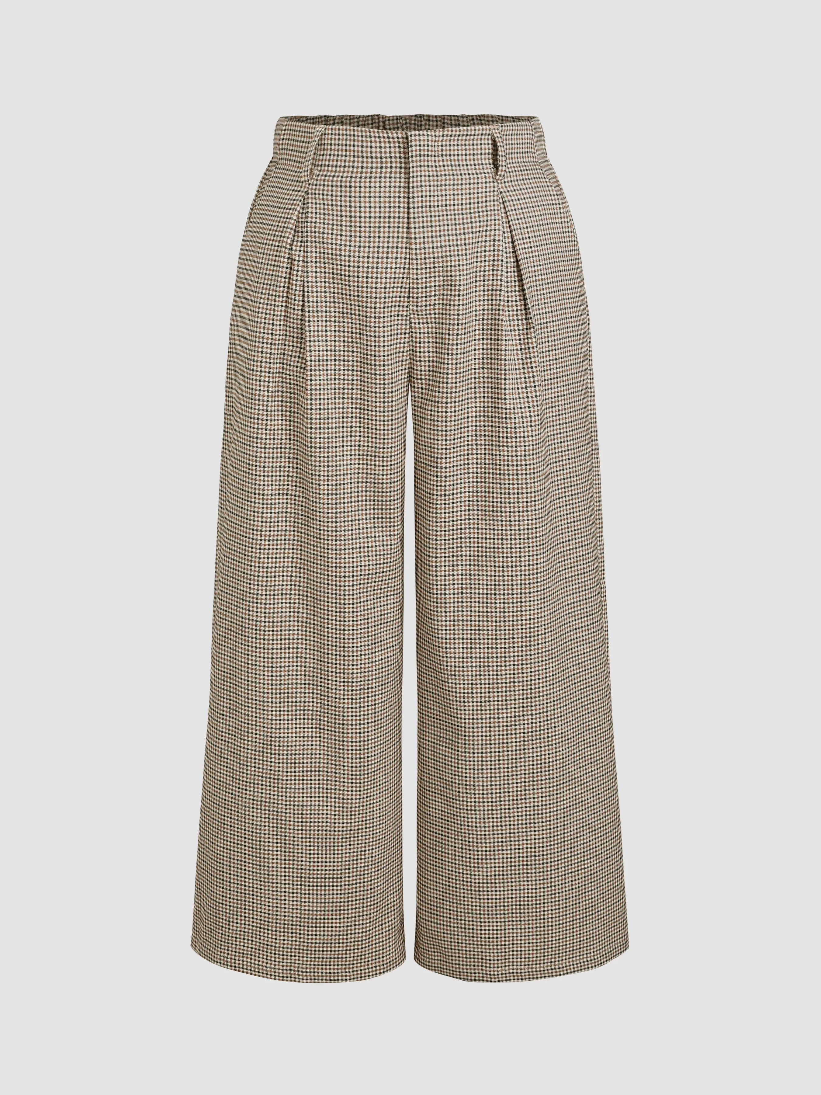 Pantalón Ancho a Cuadros con Bolsillo Curvy