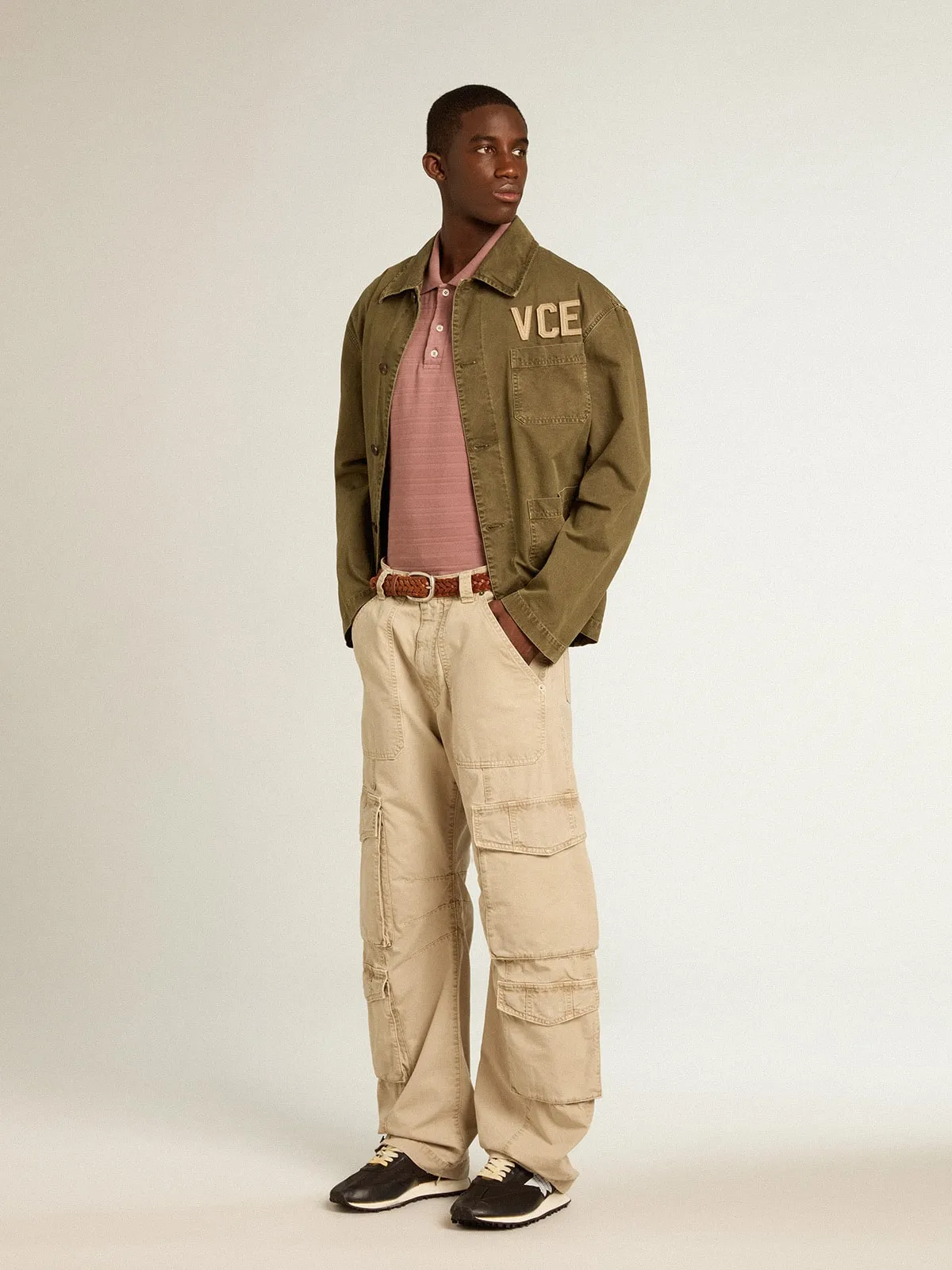 Pantalón cargo de hombre de algodón color caqui