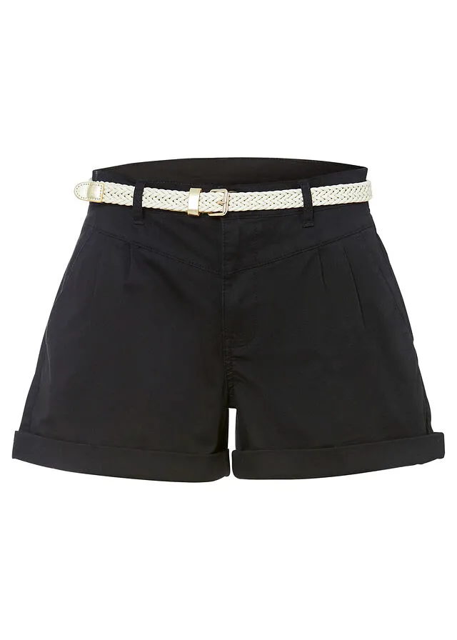 Pantalón corto con cinturón Negro