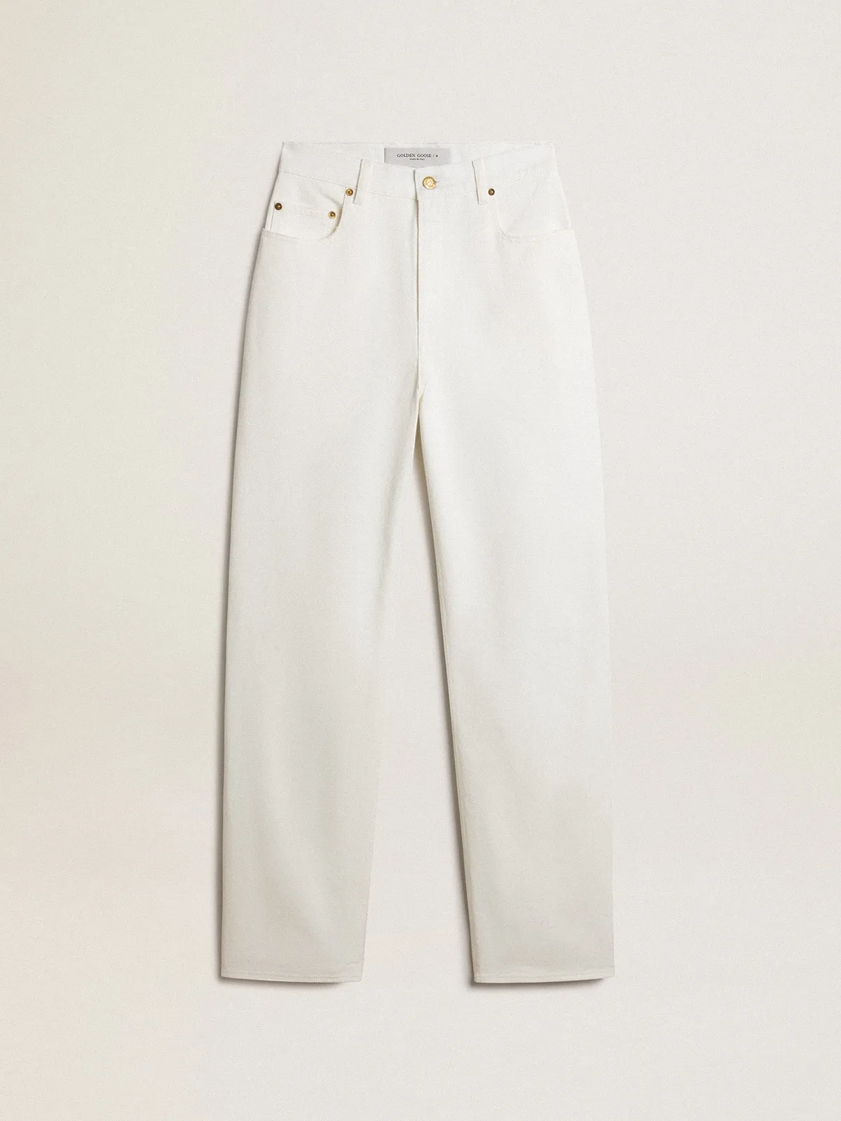 Pantalón de mujer de algodón denim color blanco óptico