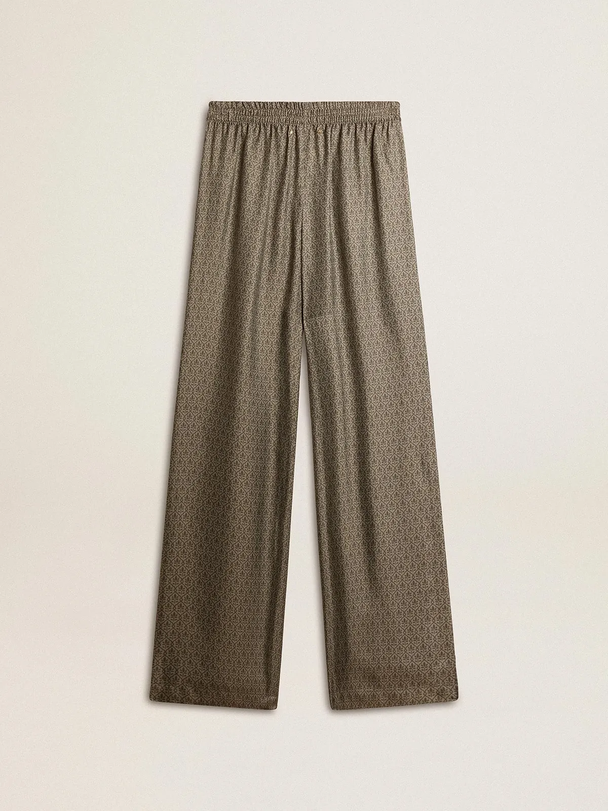 Pantalón de mujer de mezcla de seda y viscosa color verde con motivo floral