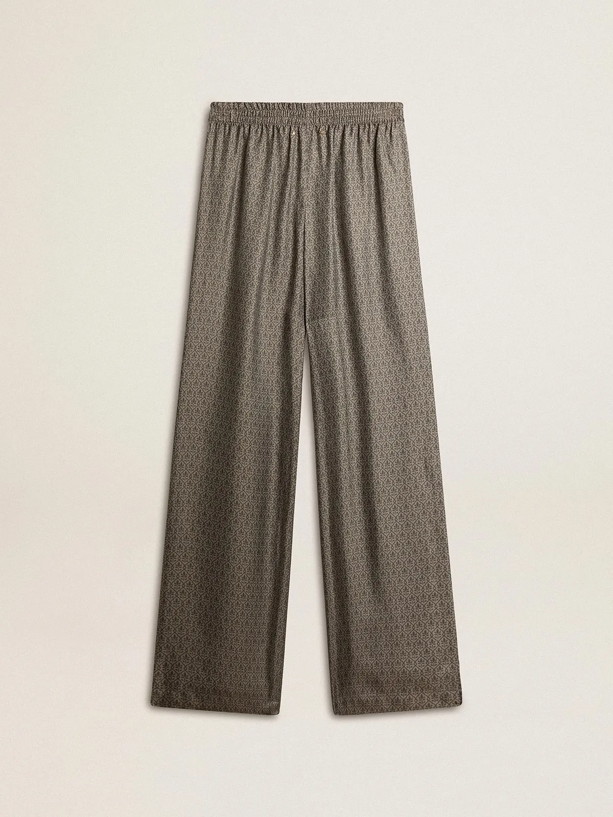 Pantalón de mujer de mezcla de seda y viscosa color verde con motivo floral