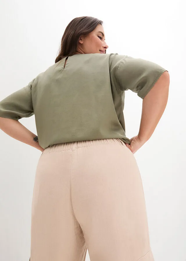 Pantalón estilo cargo con lino Beige tiza
