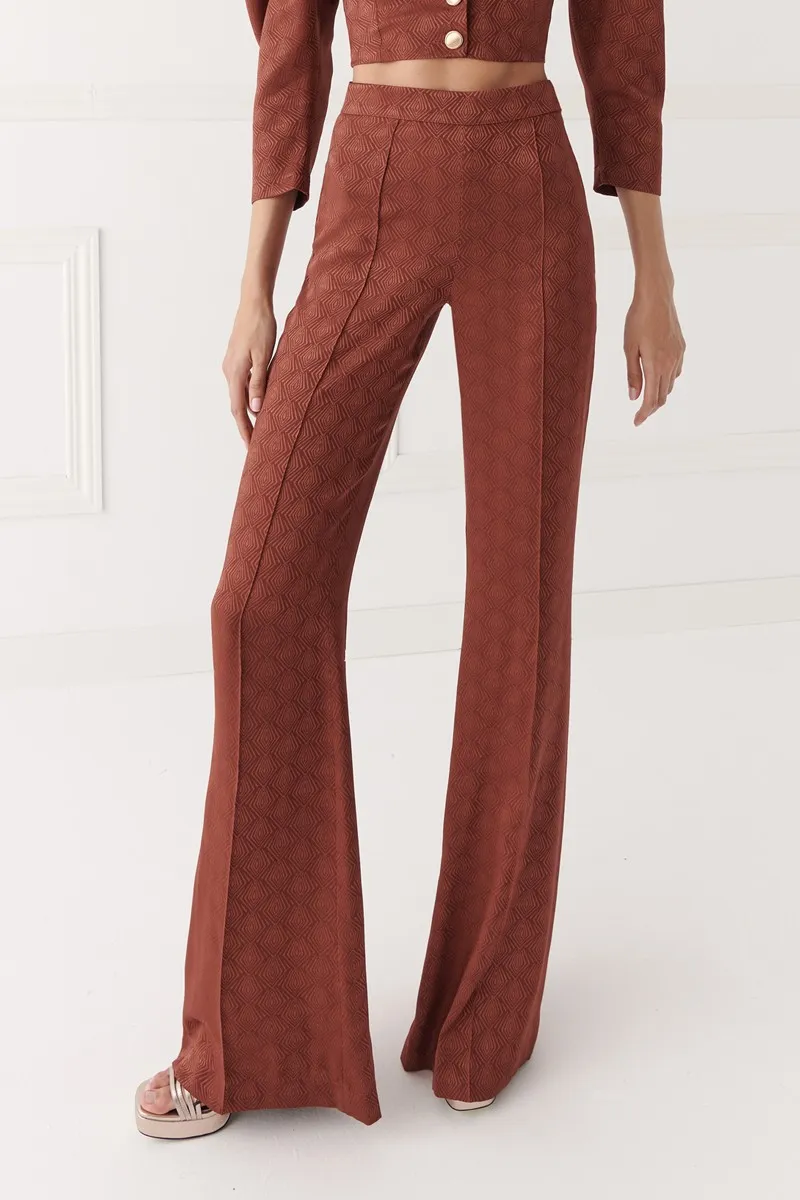 Pantalón palazzo jacquard marron Stacy