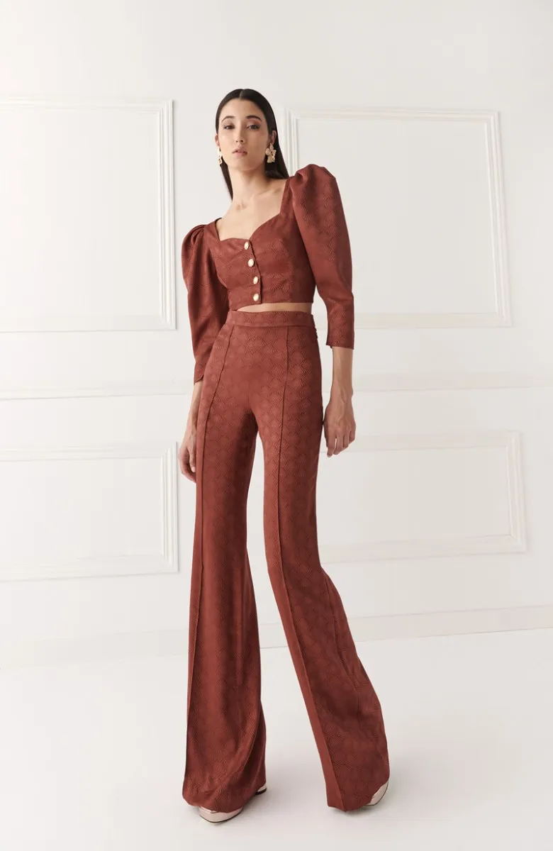 Pantalón palazzo jacquard marron Stacy