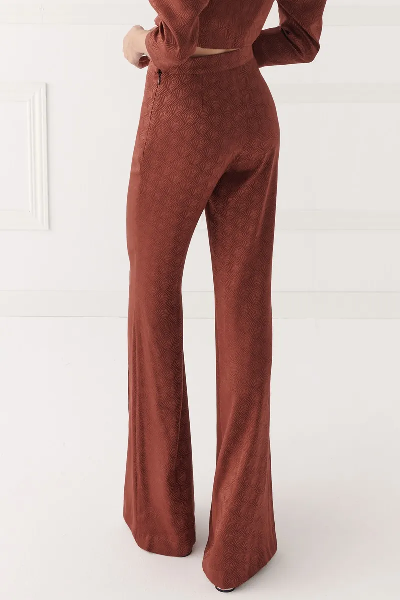 Pantalón palazzo jacquard marron Stacy