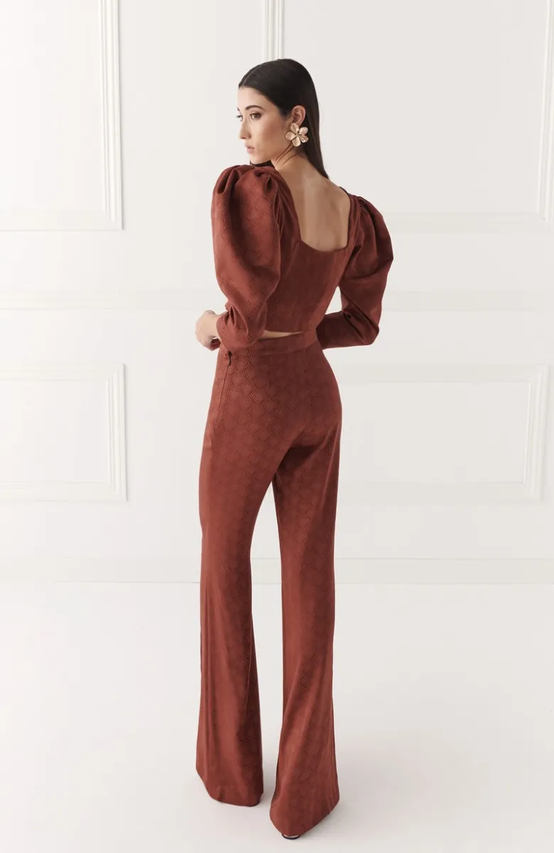 Pantalón palazzo jacquard marron Stacy