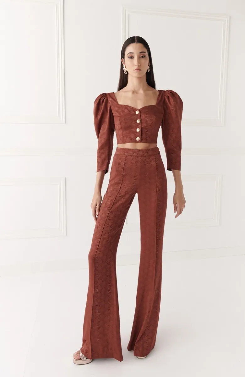 Pantalón palazzo jacquard marron Stacy