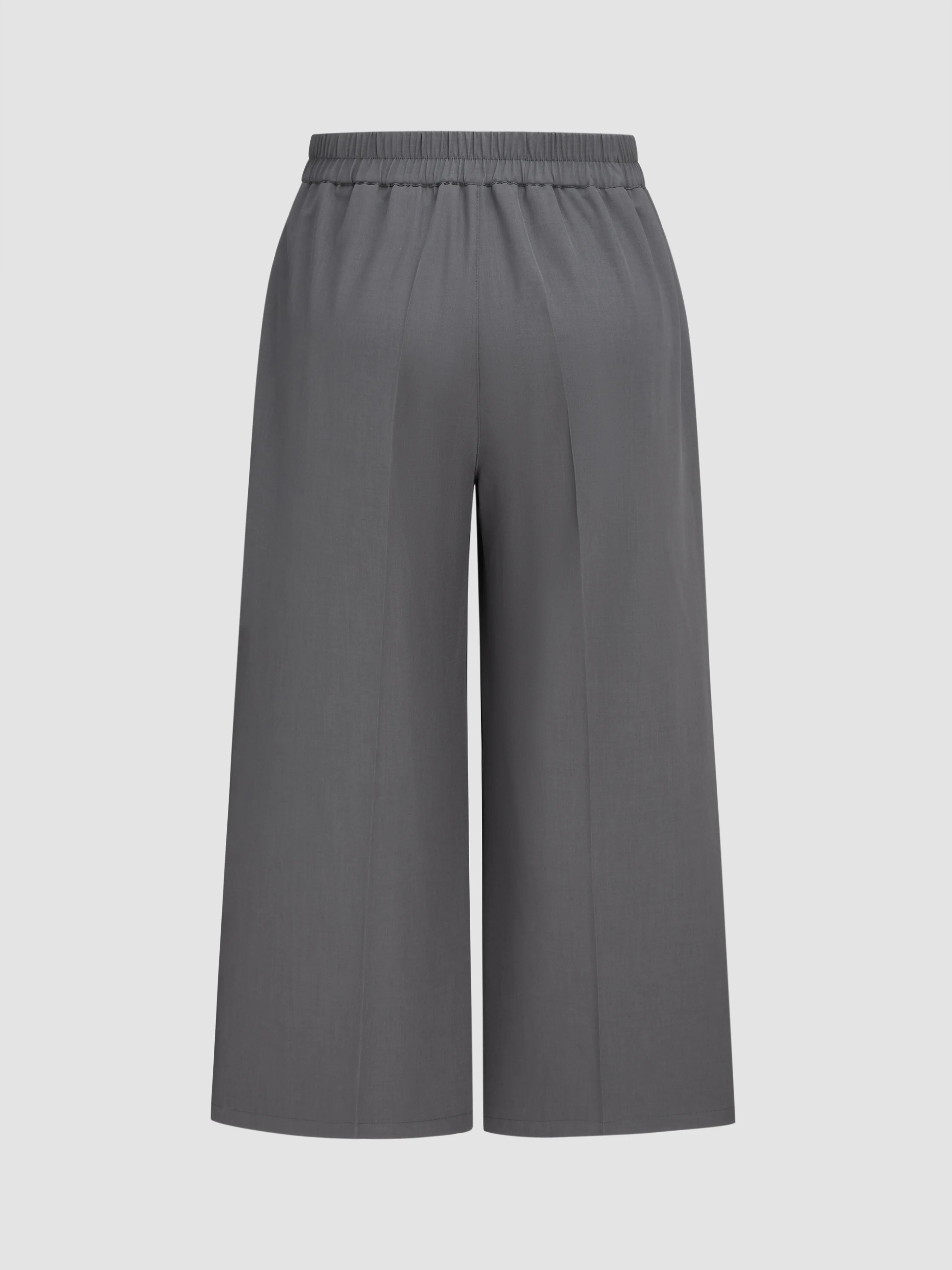 Pantalón tejido de tiro medio sólido con bolsillos y pliegues pierna recta Curvy