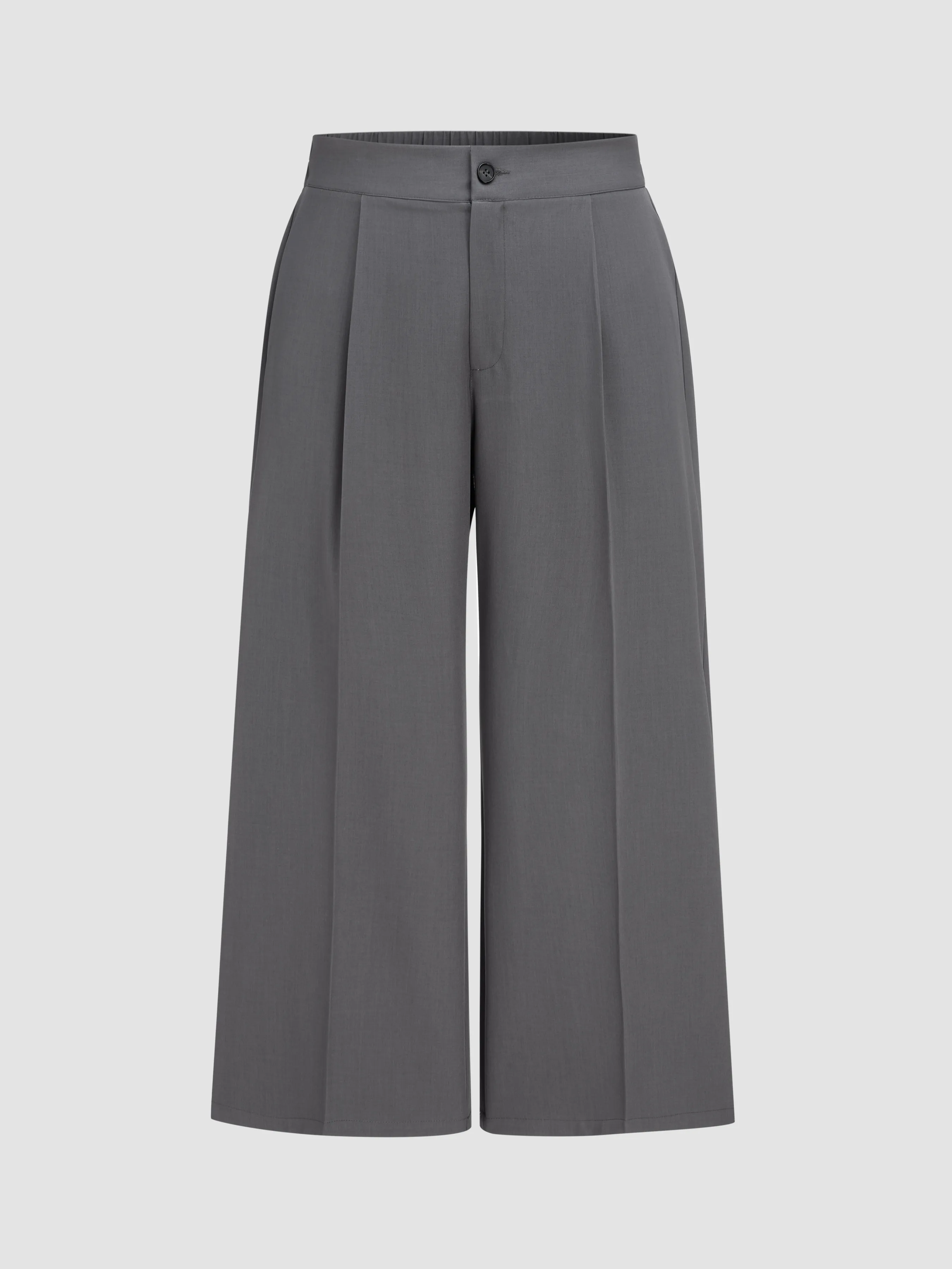 Pantalón tejido de tiro medio sólido con bolsillos y pliegues pierna recta Curvy