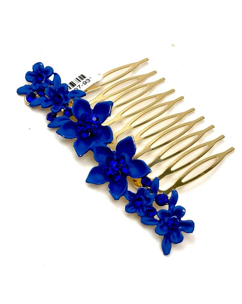 PEINETAS DE FIESTA AZULONAS CON FLORES PARA SU PEINADO