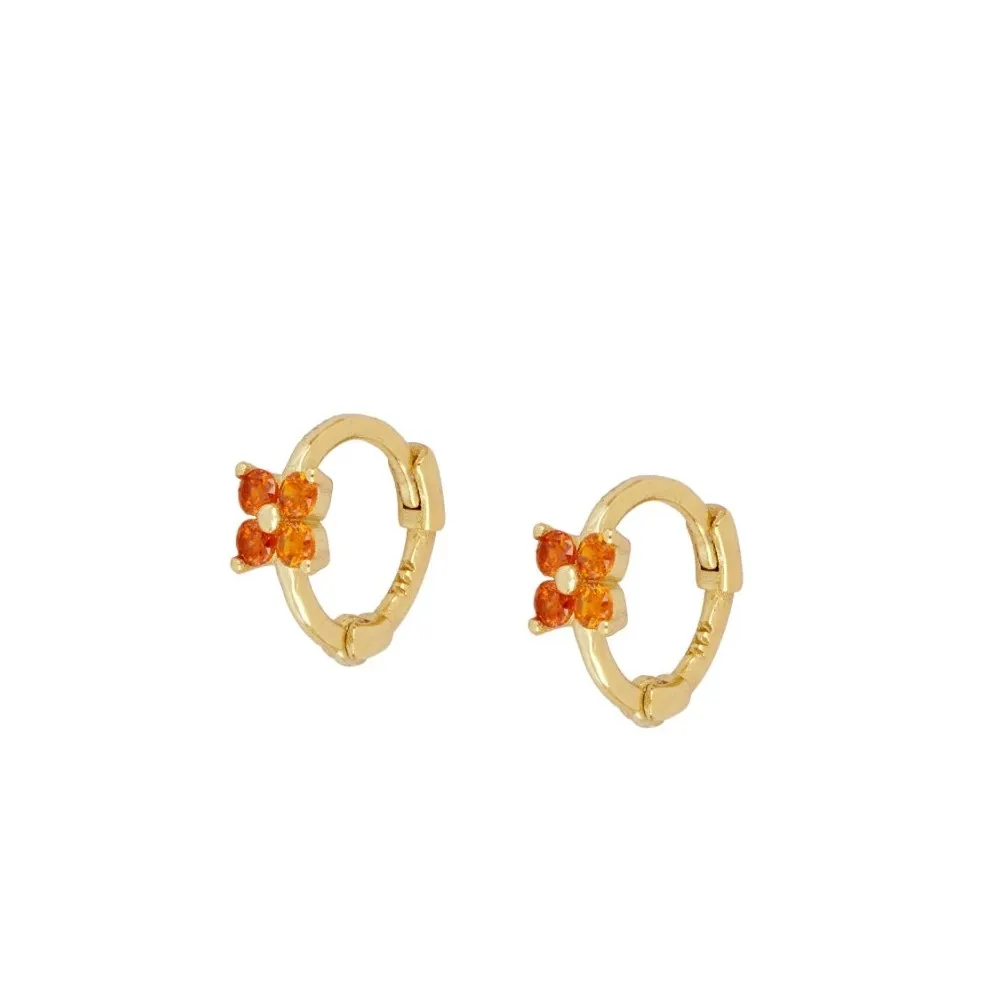 Pendiente Aro Mini Flor Naranja Oro