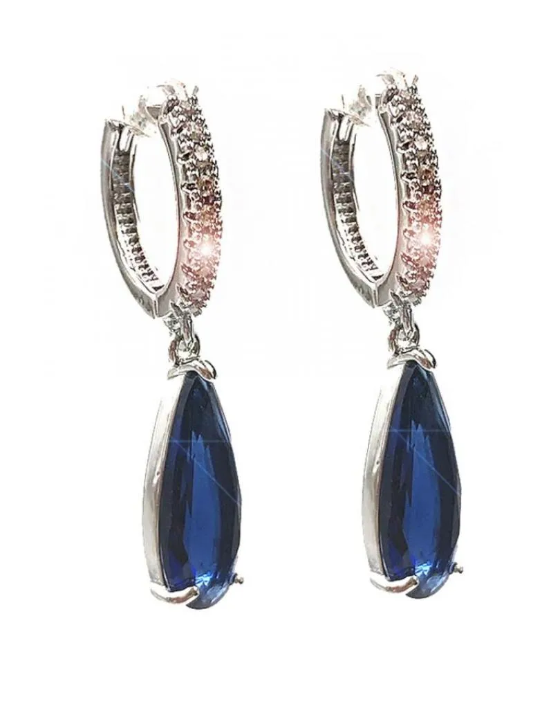 PENDIENTES AZULES MARINO PARA MUJER CON AROS PLATEADOS