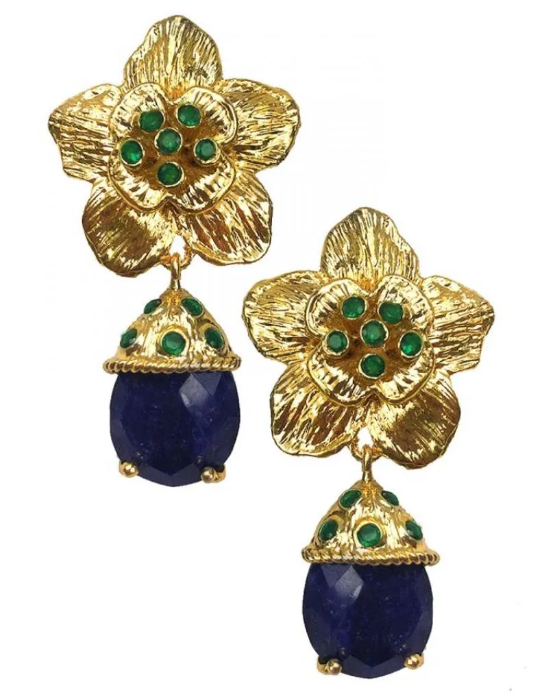 PENDIENTES PARA MUJER DORADOS CON PIEDRAS NATURALES AZULES