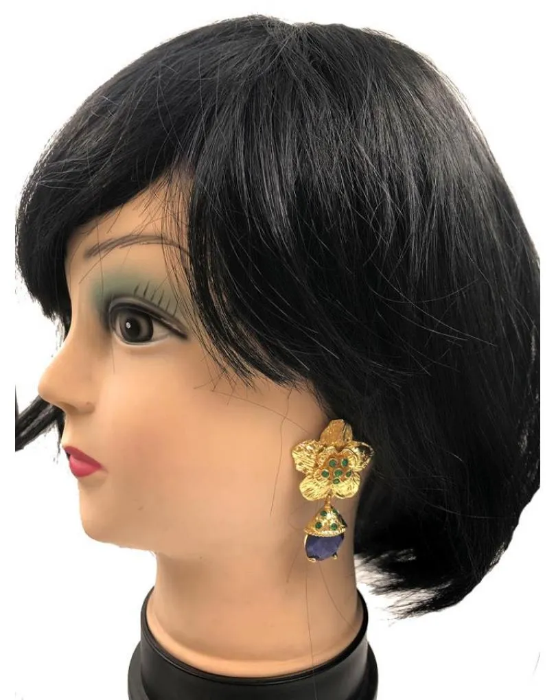 PENDIENTES PARA MUJER DORADOS CON PIEDRAS NATURALES AZULES