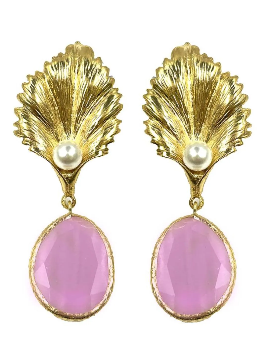 PENDIENTES ROSAS LARGOS CON HOJA DORADA Y PERLITA PARA BODAS