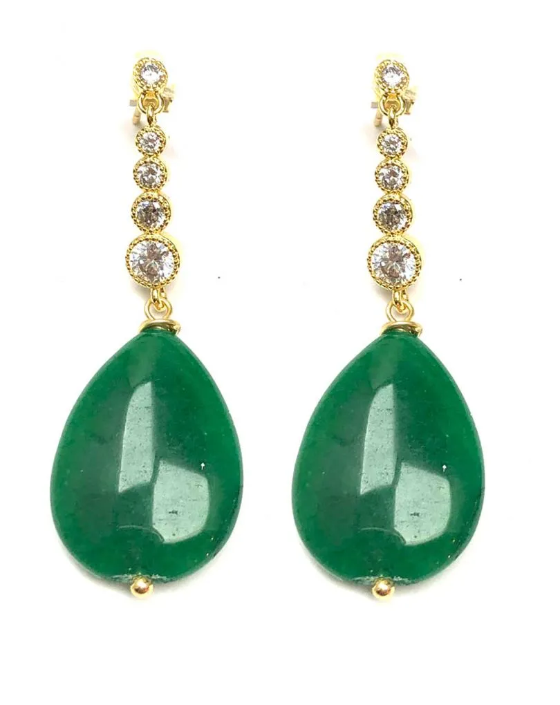 PENDIENTES VERDES DE PIEDRA CON CIRCONITAS PARA CEREMONIAS