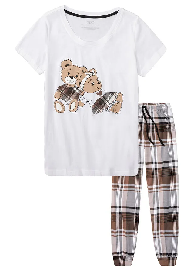 PIJAMA BLANCOMARRóN CASTAñO DE CUADROS
