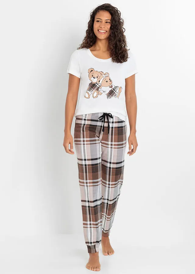 PIJAMA BLANCOMARRóN CASTAñO DE CUADROS