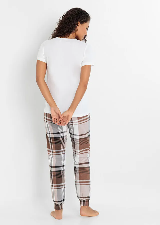 PIJAMA BLANCOMARRóN CASTAñO DE CUADROS