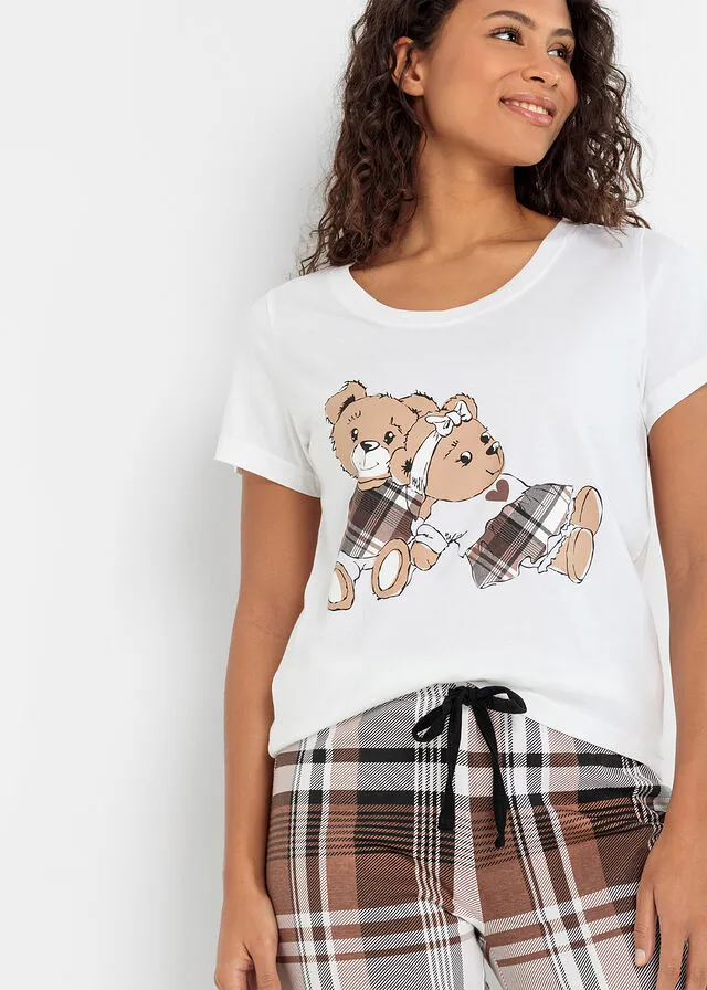 PIJAMA BLANCOMARRóN CASTAñO DE CUADROS