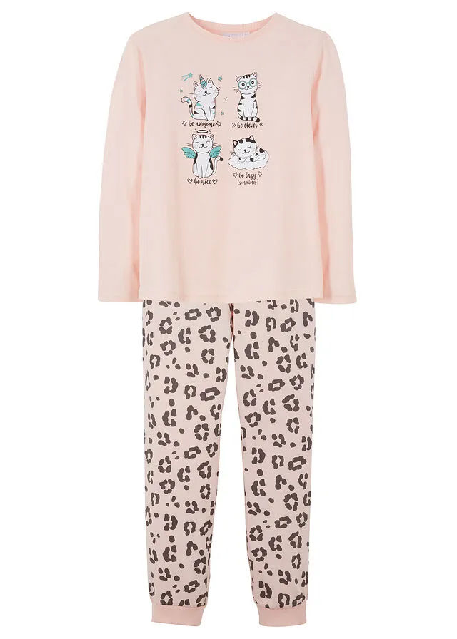 Pijama para niñas (2 piezas) Rosa perla con estampado de leopardo