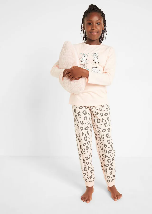 Pijama para niñas (2 piezas) Rosa perla con estampado de leopardo