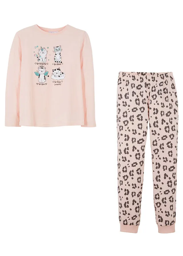 Pijama para niñas (2 piezas) Rosa perla con estampado de leopardo