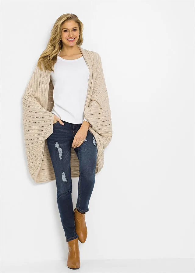 Poncho de punto fino Beige sílice