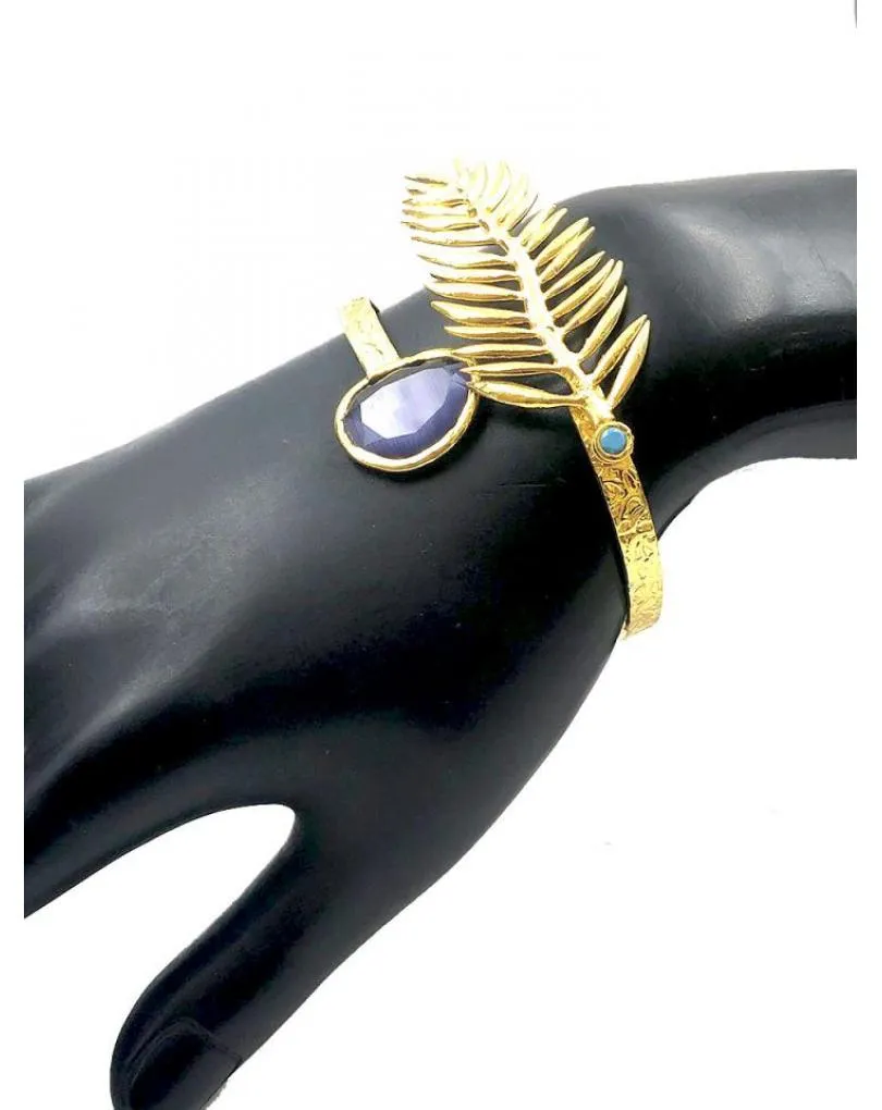 PULSERAS DORADAS Y MORADAS PARA MUJER DECORADA CON HOJA