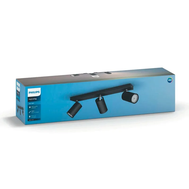Regleta 3 Focos Led Philips Kosipo Negro