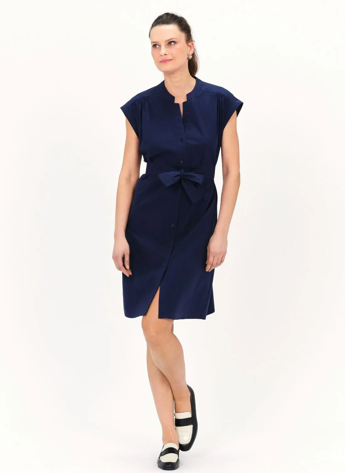 RODILE  VESTIDO MIDI CUELLO DIVIDIDO EN AZUL