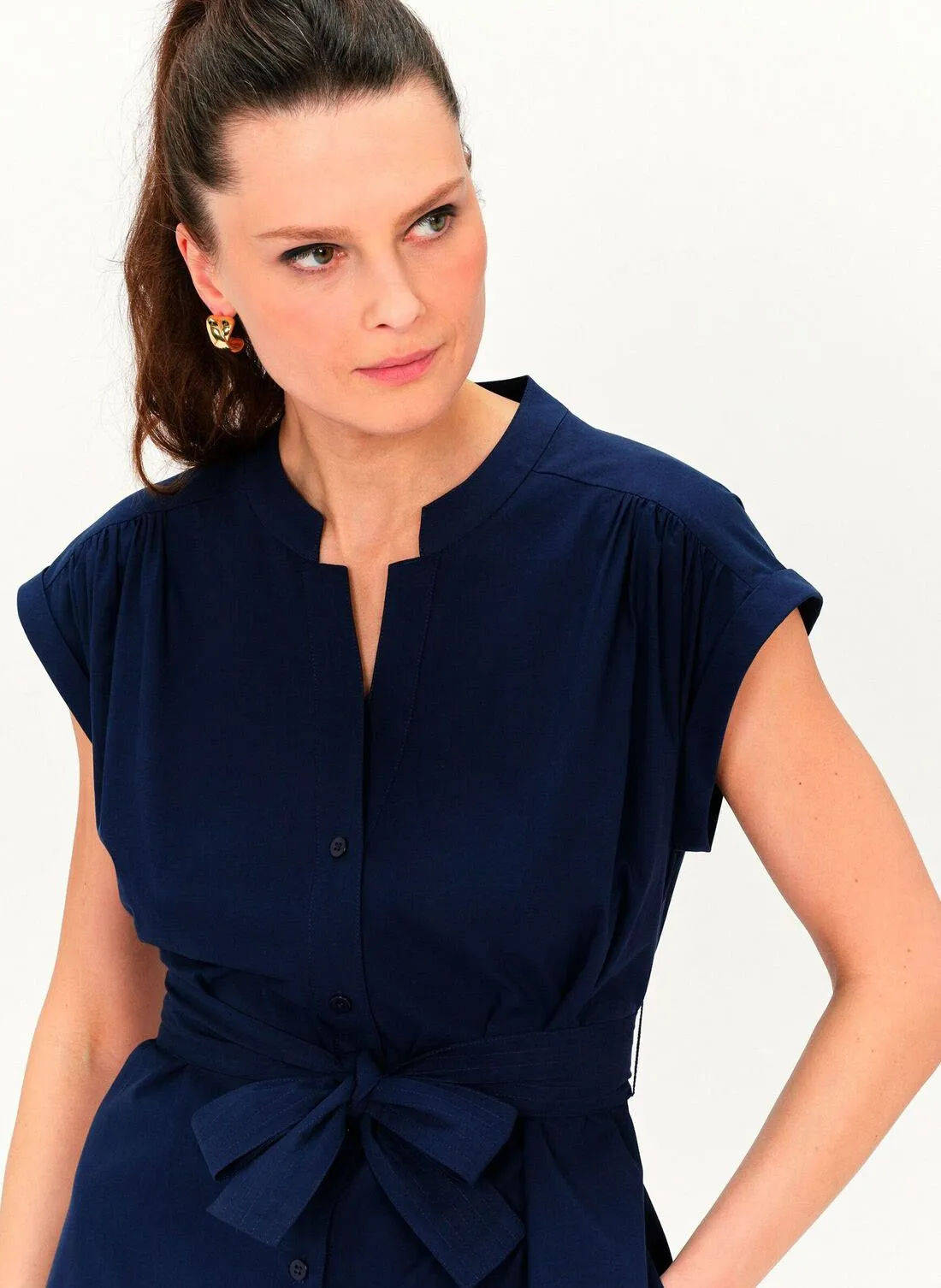 RODILE  VESTIDO MIDI CUELLO DIVIDIDO EN AZUL