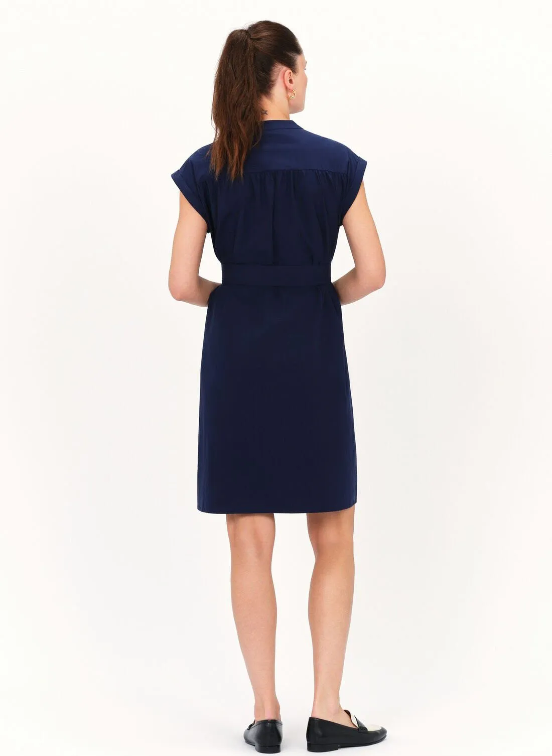 RODILE  VESTIDO MIDI CUELLO DIVIDIDO EN AZUL