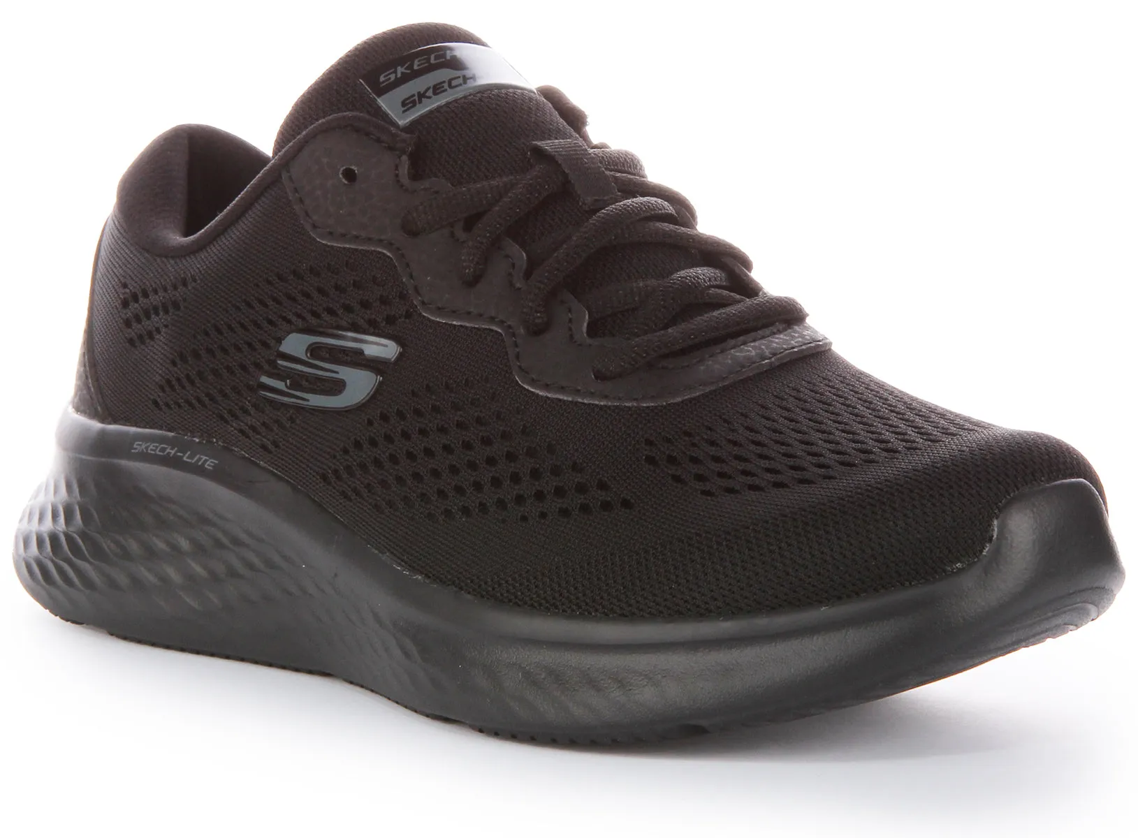 Skechers SkechLite ProPerfect Time Zapatillas con cordones de malla vegana para mujer en negro negro