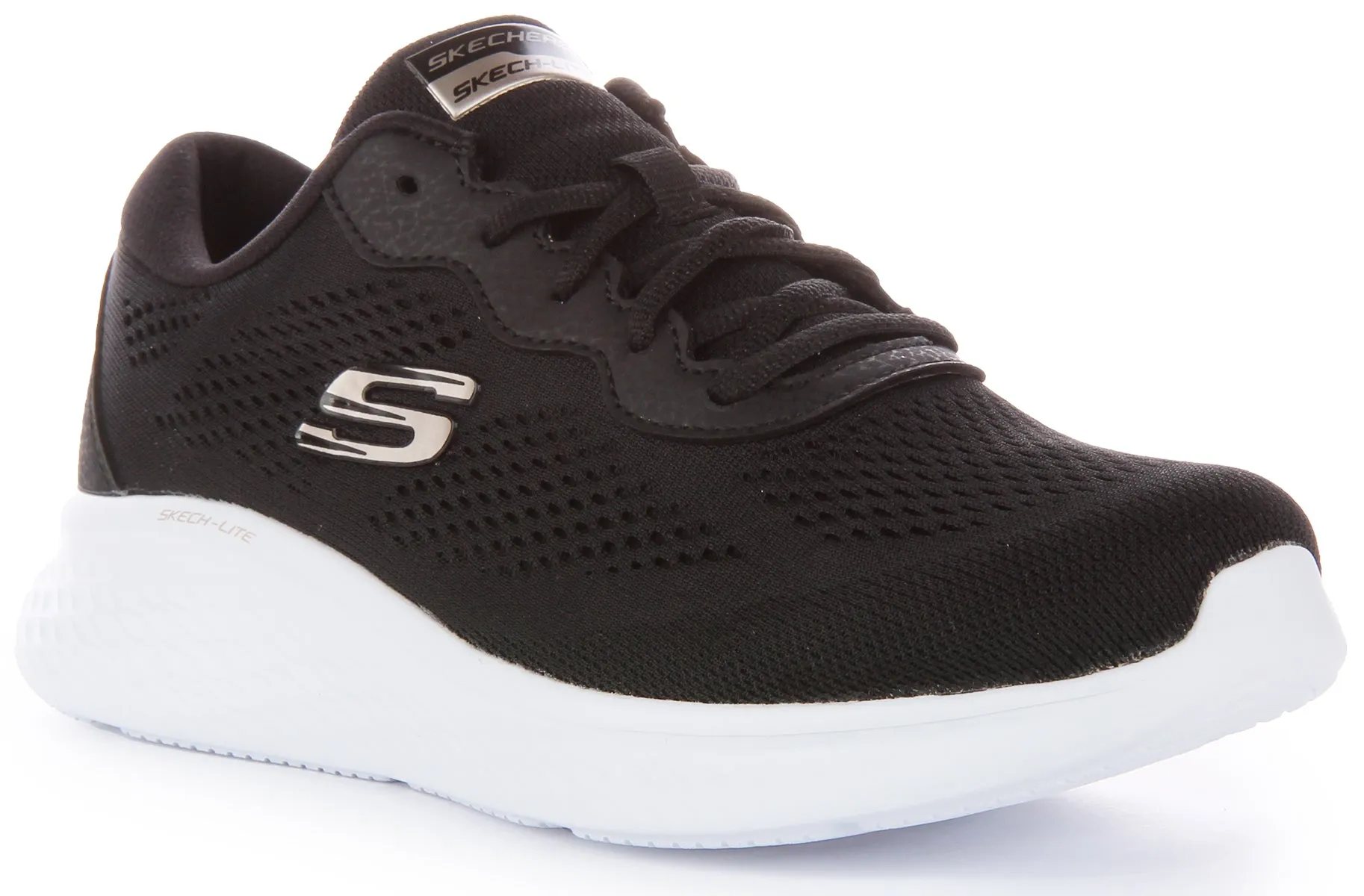 Skechers SkechLite ProPerfect Time Zapatillas con cordones de malla vegana para mujer en negro negro