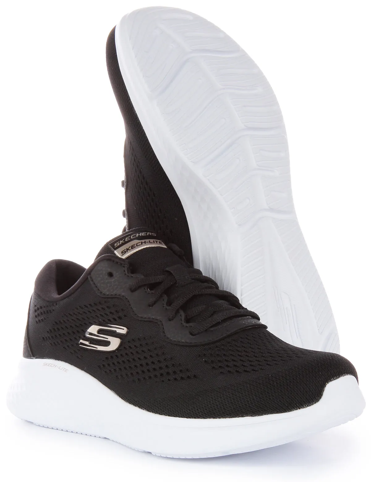 Skechers SkechLite ProPerfect Time Zapatillas con cordones de malla vegana para mujer en negro negro