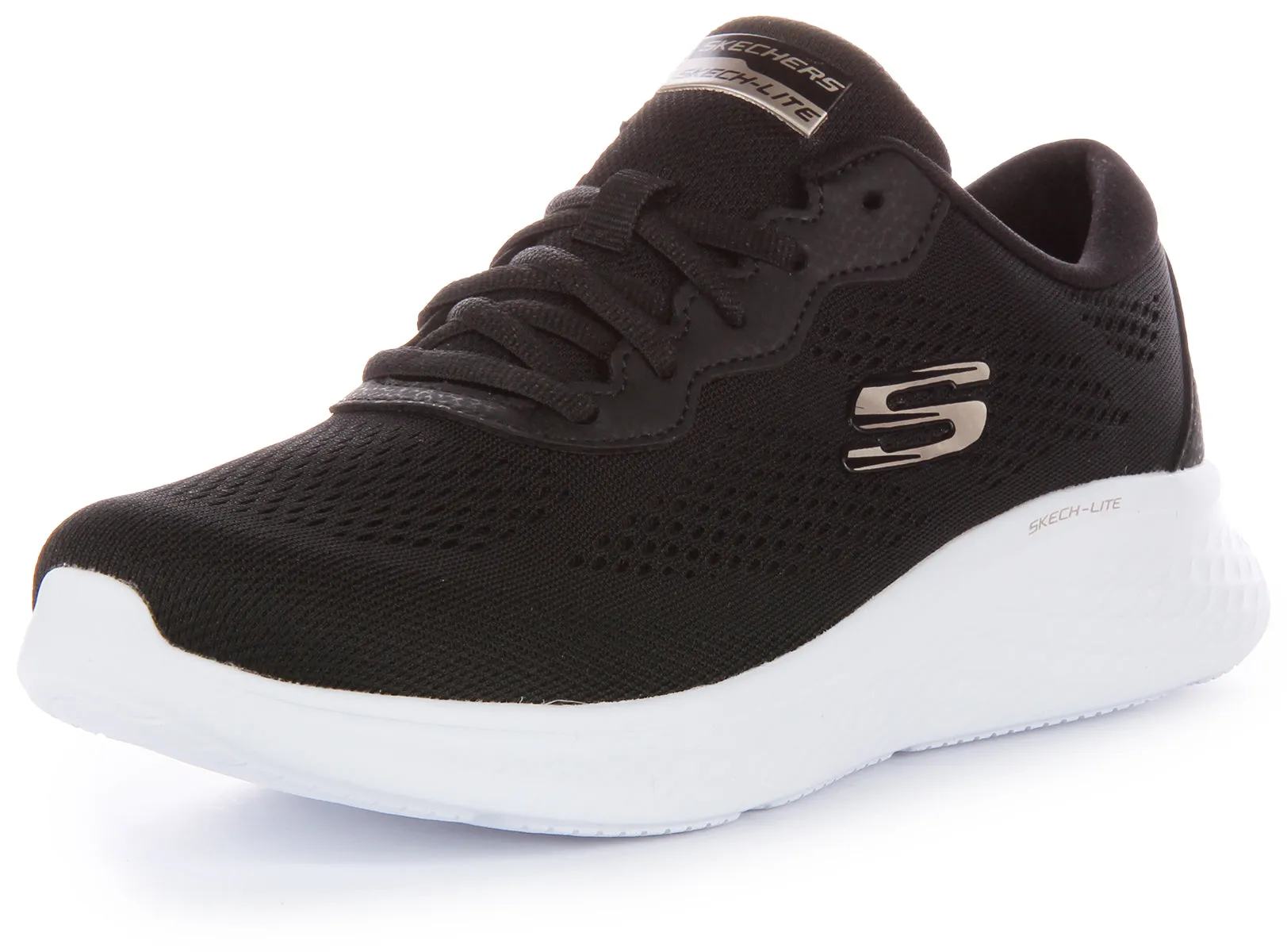 Skechers SkechLite ProPerfect Time Zapatillas con cordones de malla vegana para mujer en negro negro